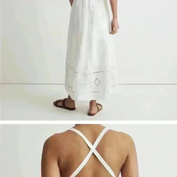 Madewell White Eyelet Tie-Back‎ Midi Dress Cotton Summer Embroidered Size 14 - Picture 4 of 5